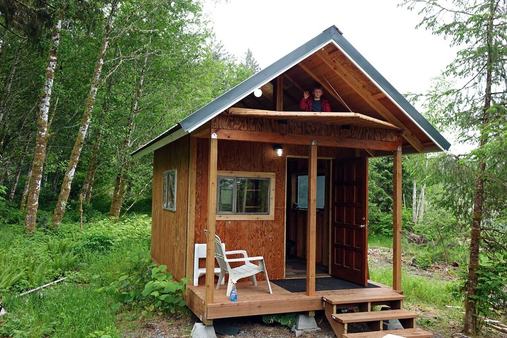 Camping cabin with open loft